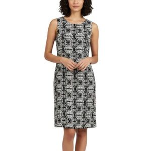 Saint Tropez West Floral Linen Sleeveless Knee Length Dress Size 8 Black White
